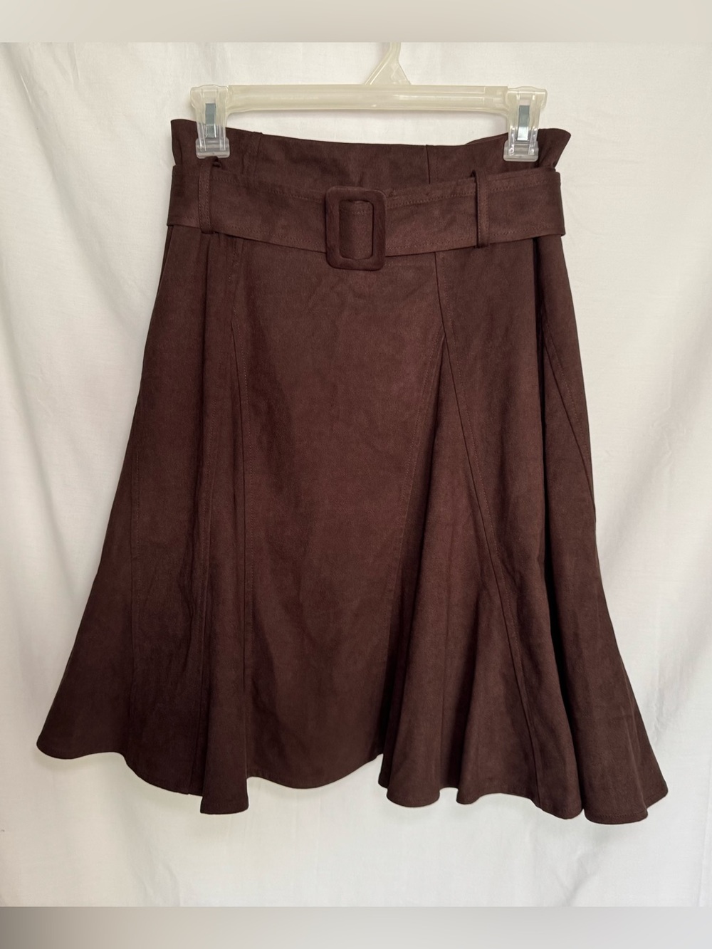 Brown Faux Suede Belted A-Line Skirt Size S Runway Ticket Cottagecore Boho